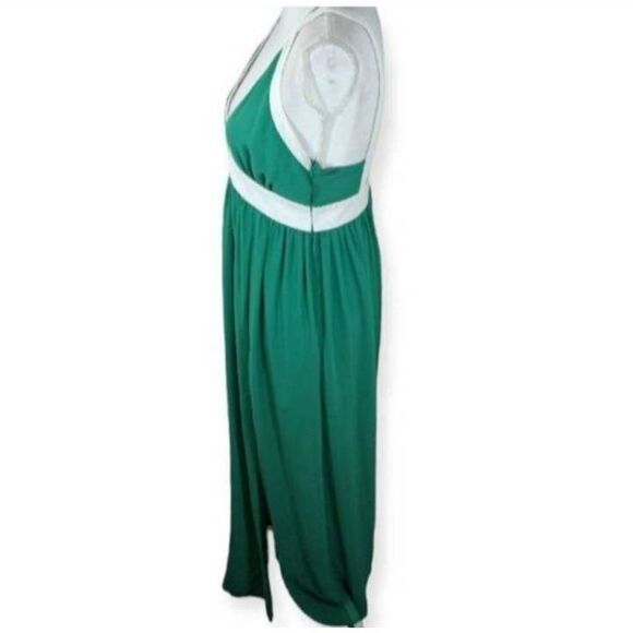 BRAND & LABEL GREEN & WHITE SLIT MAXI DRESS SZ.M GUC. - Picture 5 of 10